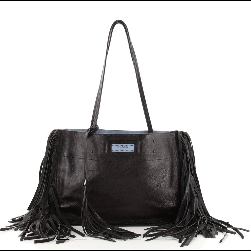 Prada Etiquette Fringe Glace Calf Medium Tote NWT